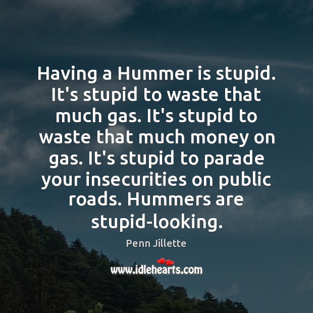 Having a Hummer is stupid. It’s stupid to waste that much gas. Image
