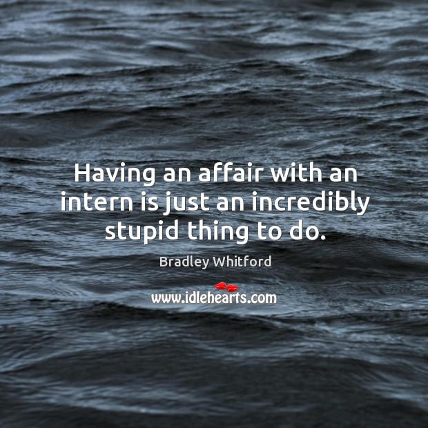 Having an affair with an intern is just an incredibly stupid thing to do. Bradley Whitford Picture Quote