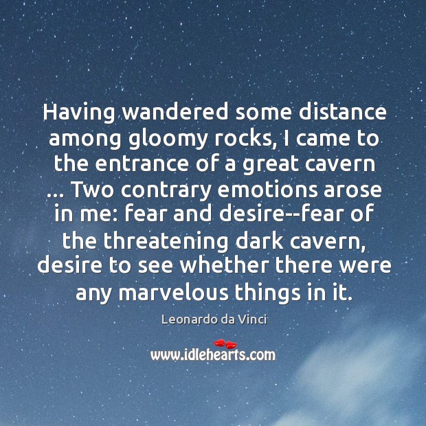 Having wandered some distance among gloomy rocks, I came to the entrance Leonardo da Vinci Picture Quote