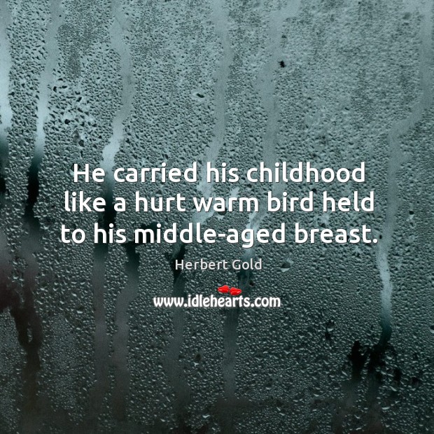 He carried his childhood like a hurt warm bird held to his middle-aged breast. Image
