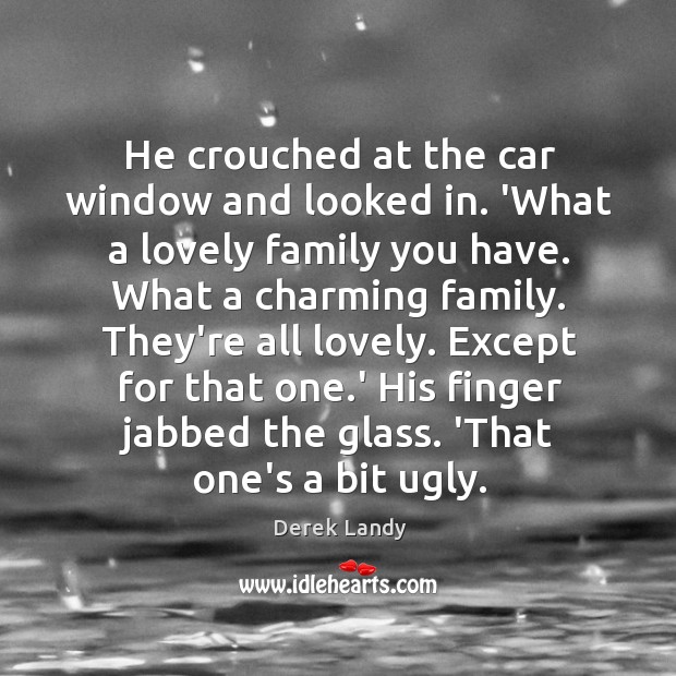He crouched at the car window and looked in. ‘What a lovely Derek Landy Picture Quote