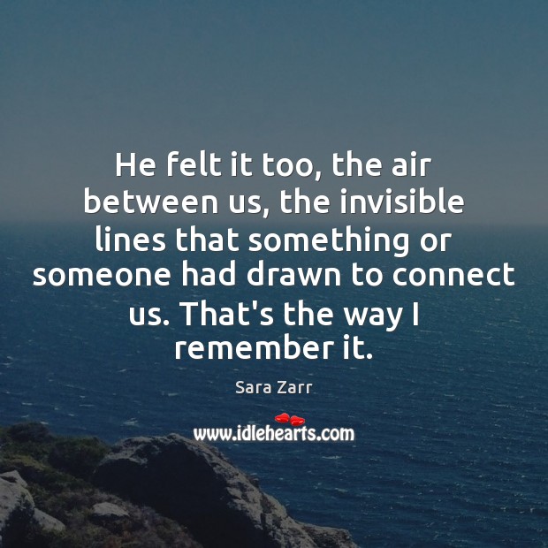 He felt it too, the air between us, the invisible lines that Sara Zarr Picture Quote