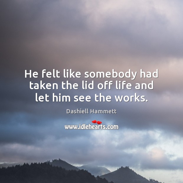 He felt like somebody had taken the lid off life and let him see the works. Dashiell Hammett Picture Quote