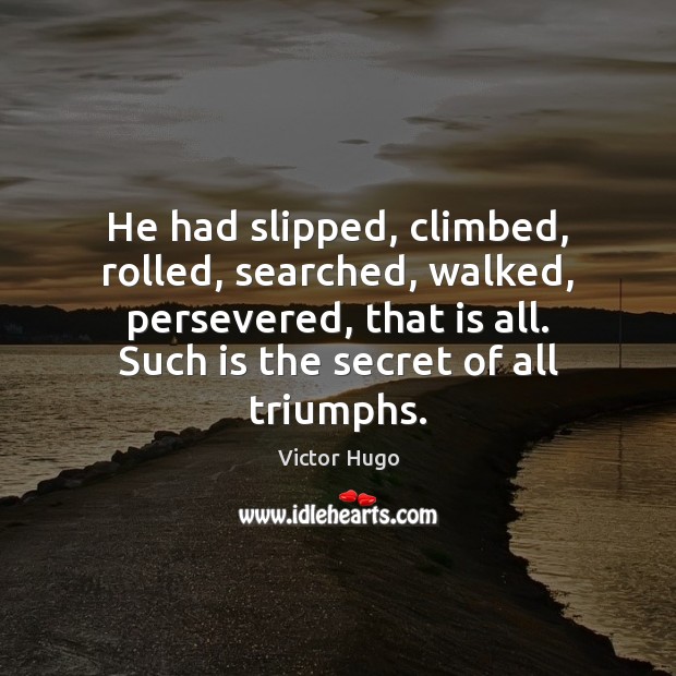 He had slipped, climbed, rolled, searched, walked, persevered, that is all. Such Victor Hugo Picture Quote