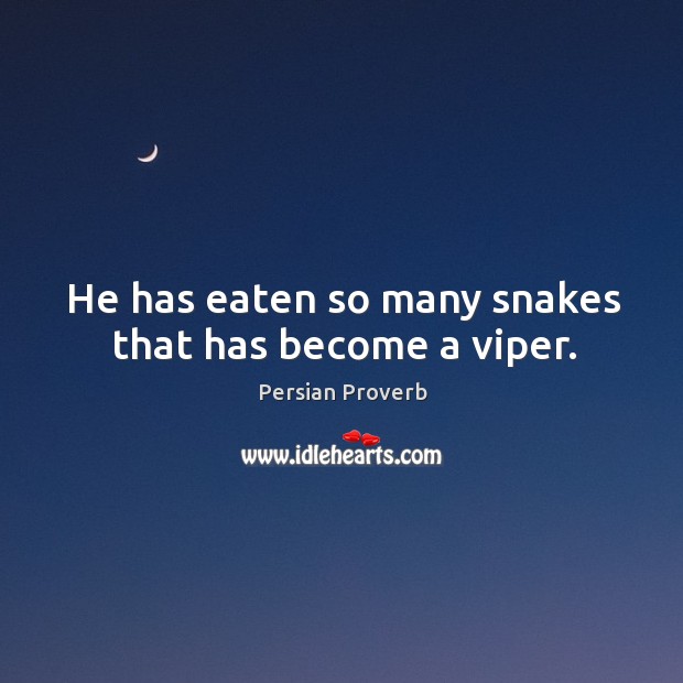 He has eaten so many snakes that has become a viper. Persian Proverbs Image