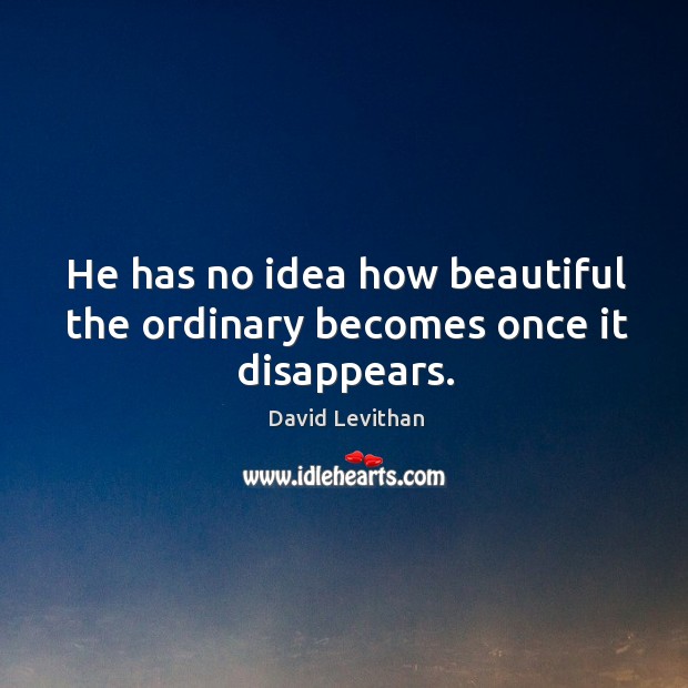 He has no idea how beautiful the ordinary becomes once it disappears. David Levithan Picture Quote