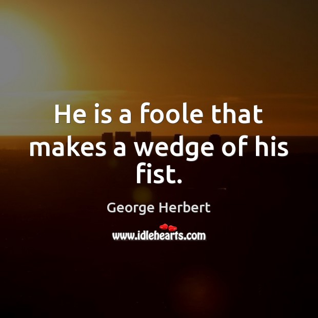 He is a foole that makes a wedge of his fist. Image