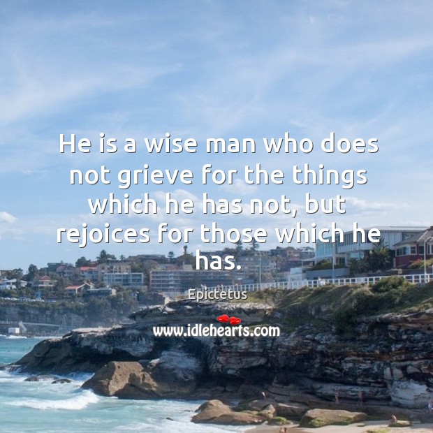 He is a wise man who does not grieve for the things which he has not, but rejoices for those which he has. Image