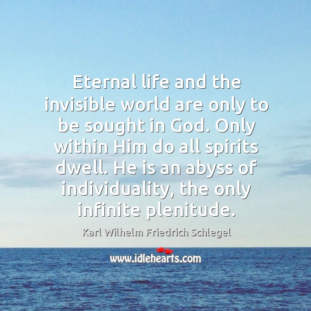 He is an abyss of individuality, the only infinite plenitude. Karl Wilhelm Friedrich Schlegel Picture Quote