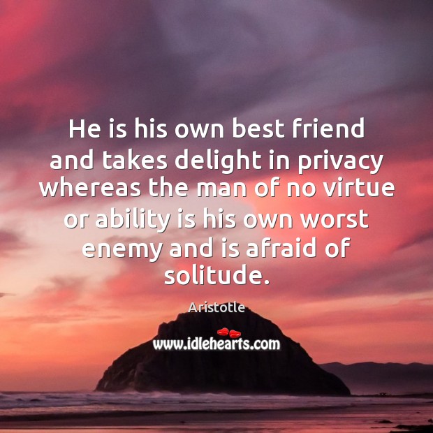 He is his own best friend and takes delight in privacy whereas Aristotle Picture Quote