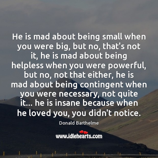 He is mad about being small when you were big, but no, Donald Barthelme Picture Quote
