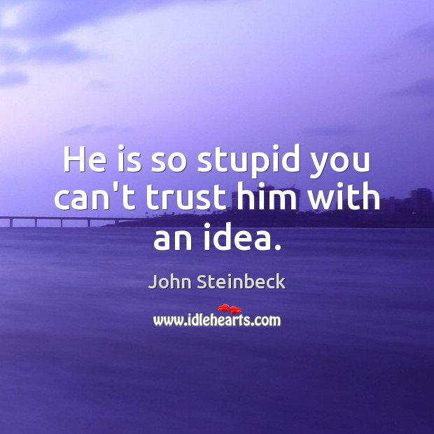 He is so stupid you can’t trust him with an idea. John Steinbeck Picture Quote