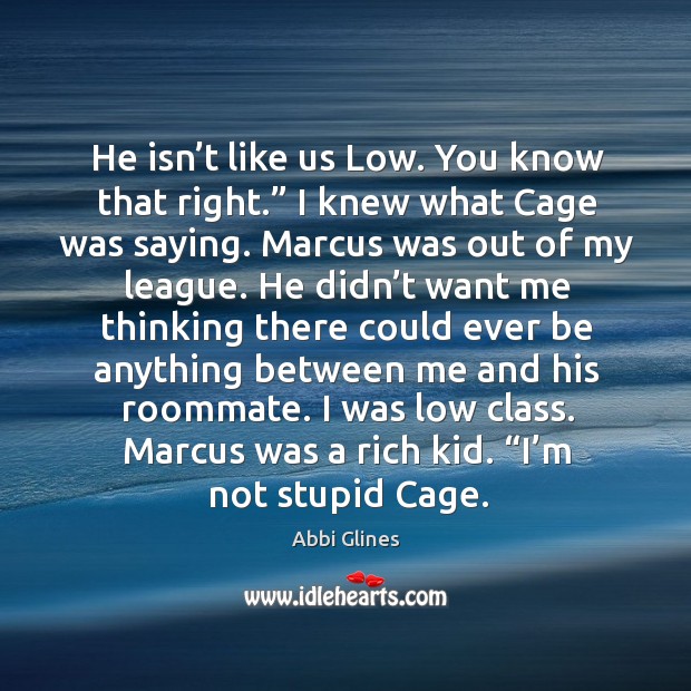 He isn’t like us Low. You know that right.” I knew Abbi Glines Picture Quote