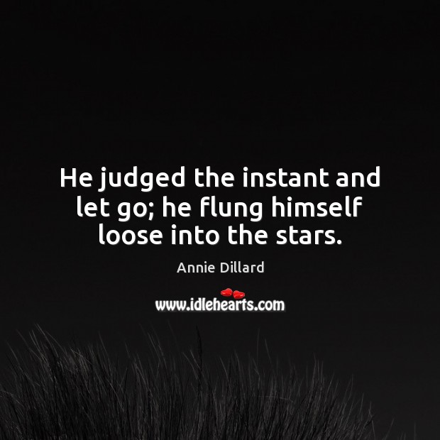 He judged the instant and let go; he flung himself loose into the stars. Annie Dillard Picture Quote