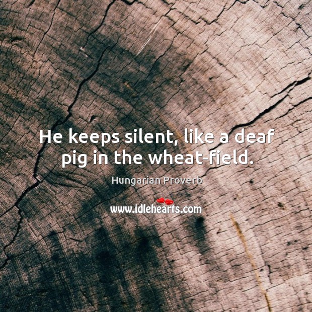 He keeps silent, like a deaf pig in the wheat-field. Hungarian Proverbs Image
