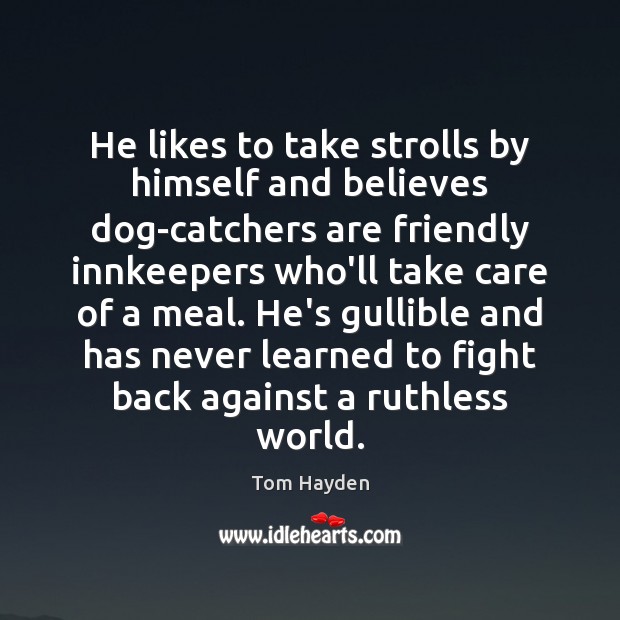 He likes to take strolls by himself and believes dog-catchers are friendly Tom Hayden Picture Quote