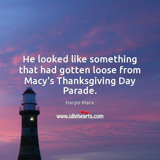He looked like something that had gotten loose from Macy’s Thanksgiving Day Parade. Harpo Marx Picture Quote