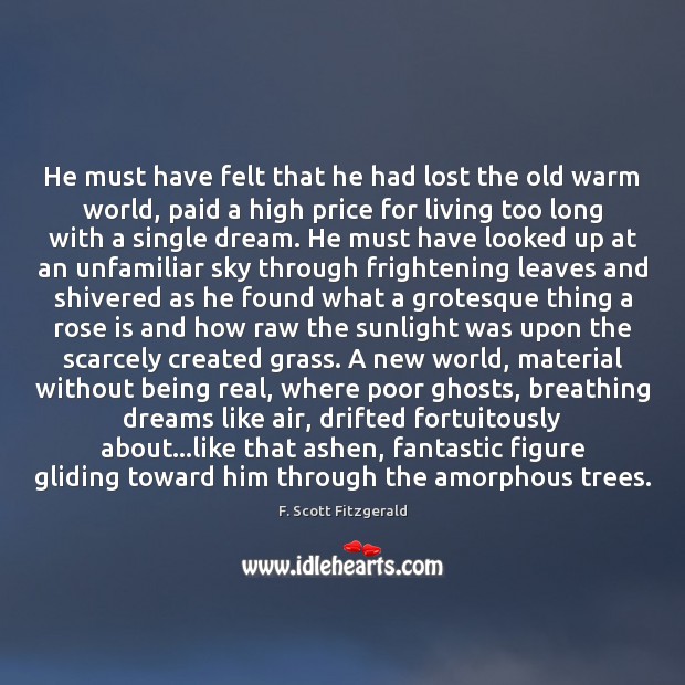He must have felt that he had lost the old warm world, F. Scott Fitzgerald Picture Quote