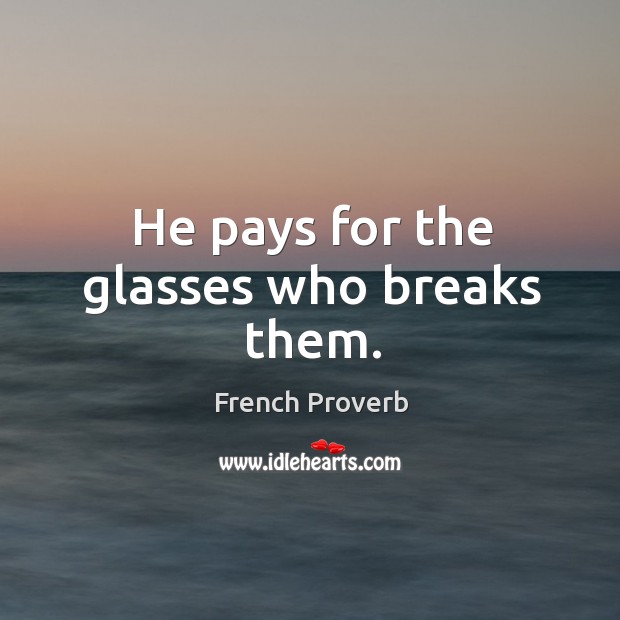 He pays for the glasses who breaks them. French Proverbs Image