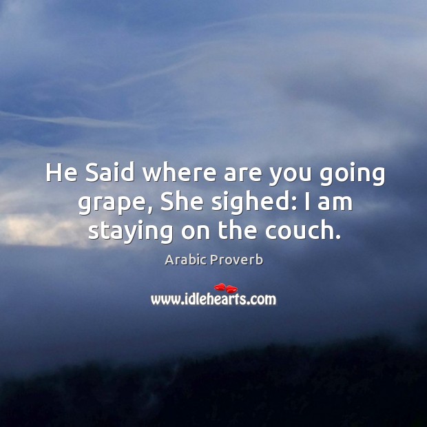 He said where are you going grape, she sighed: I am staying on the couch. Arabic Proverbs Image