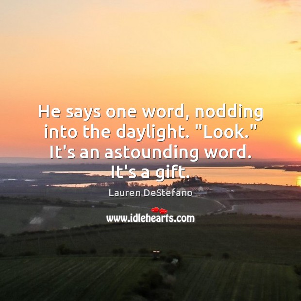 He says one word, nodding into the daylight. “Look.” It’s an astounding word. It’s a gift. Lauren DeStefano Picture Quote