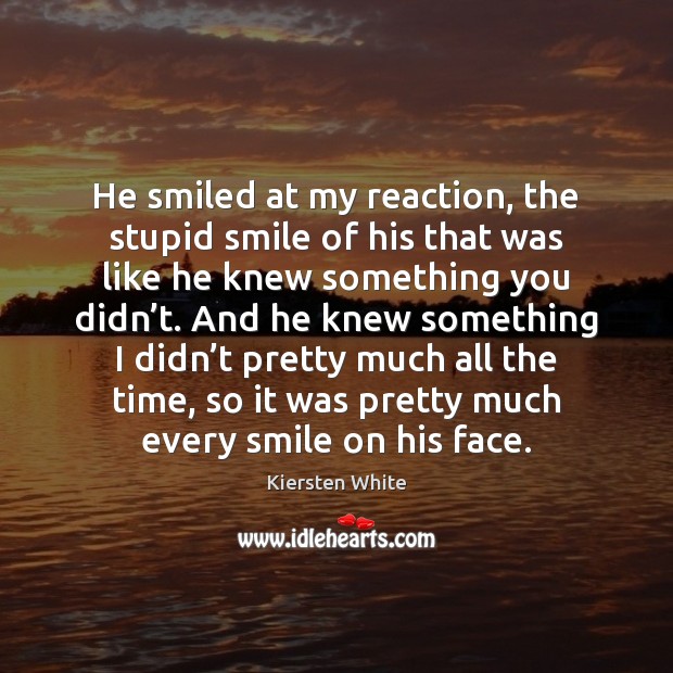 He smiled at my reaction, the stupid smile of his that was Kiersten White Picture Quote