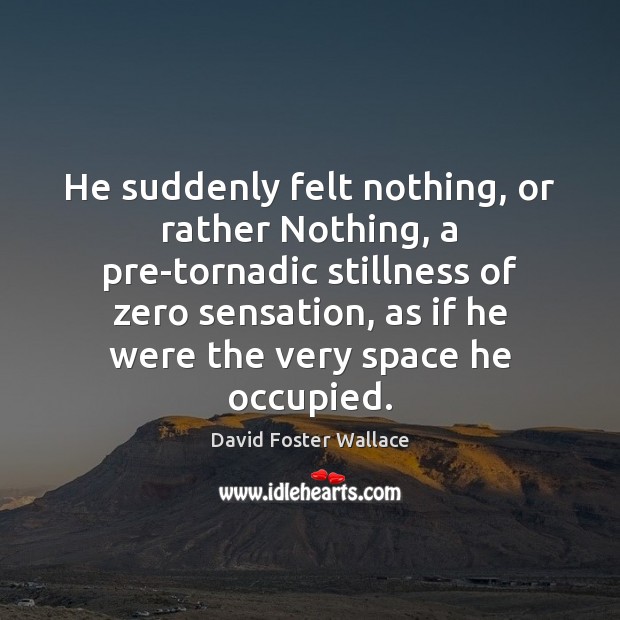 He suddenly felt nothing, or rather Nothing, a pre-tornadic stillness of zero David Foster Wallace Picture Quote