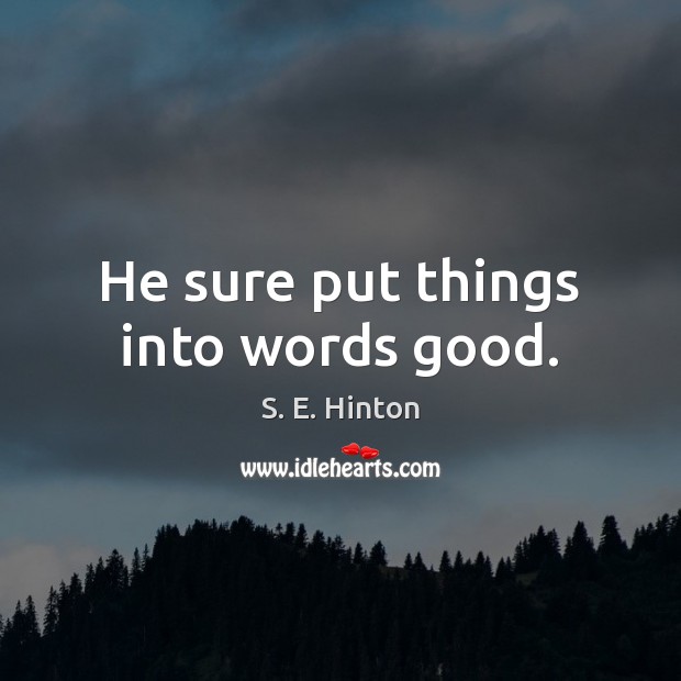 He sure put things into words good. S. E. Hinton Picture Quote