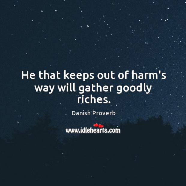 He that keeps out of harm’s way will gather goodly riches. Danish Proverbs Image