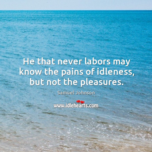 He that never labors may know the pains of idleness, but not the pleasures. Image
