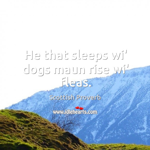 He that sleeps wi’ dogs maun rise wi’ fleas. Scottish Proverbs Image
