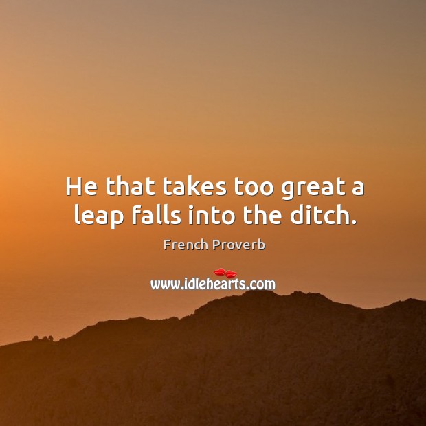 He that takes too great a leap falls into the ditch. Image
