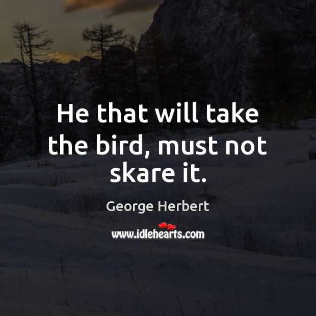 He that will take the bird, must not skare it. George Herbert Picture Quote