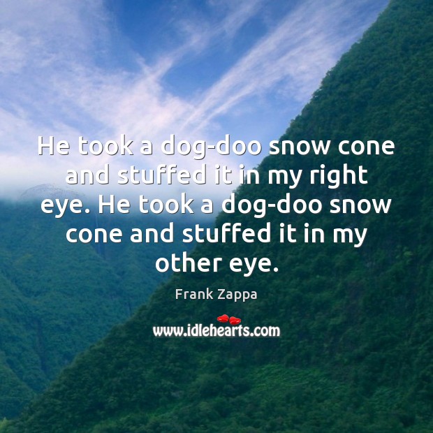 He took a dog-doo snow cone and stuffed it in my right Frank Zappa Picture Quote