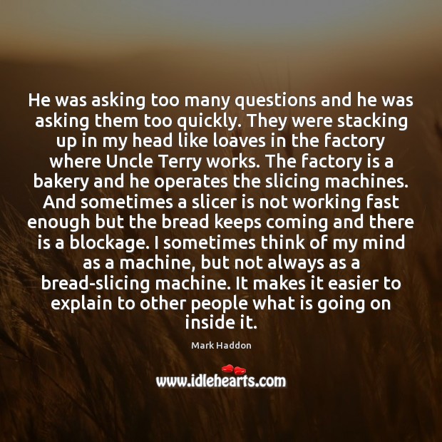 He was asking too many questions and he was asking them too Mark Haddon Picture Quote