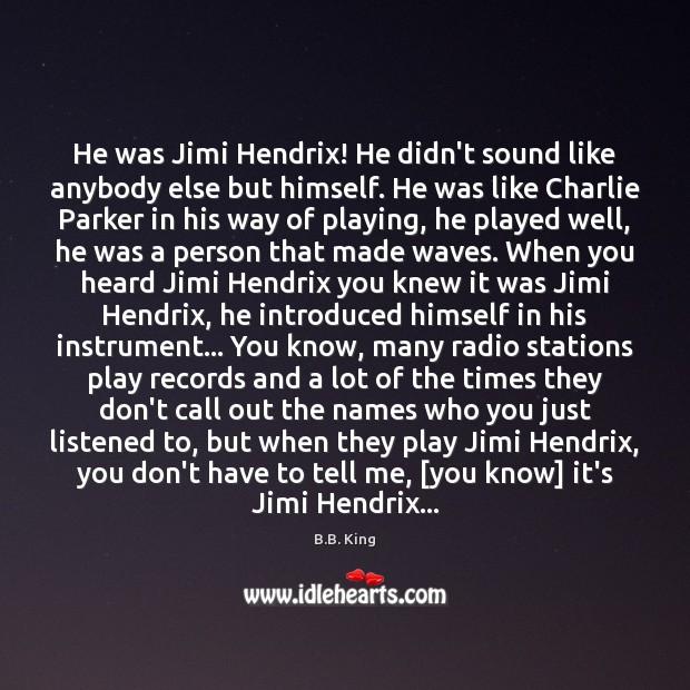He was Jimi Hendrix! He didn’t sound like anybody else but himself. B.B. King Picture Quote