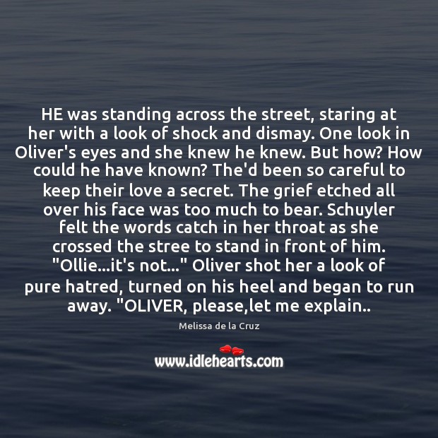HE was standing across the street, staring at her with a look Melissa de la Cruz Picture Quote