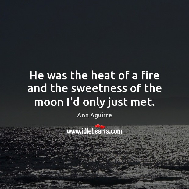 He was the heat of a fire and the sweetness of the moon I’d only just met. Ann Aguirre Picture Quote
