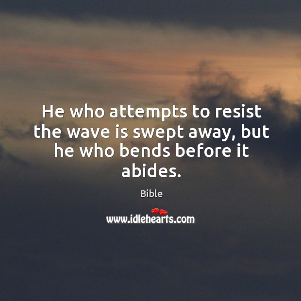 He who attempts to resist the wave is swept away, but he who bends before it abides. Image
