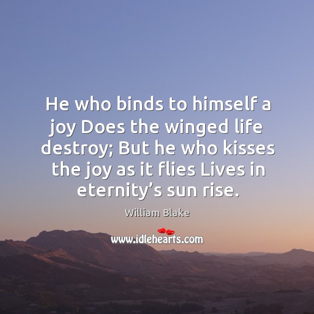 He who binds to himself a joy does the winged life destroy; William Blake Picture Quote
