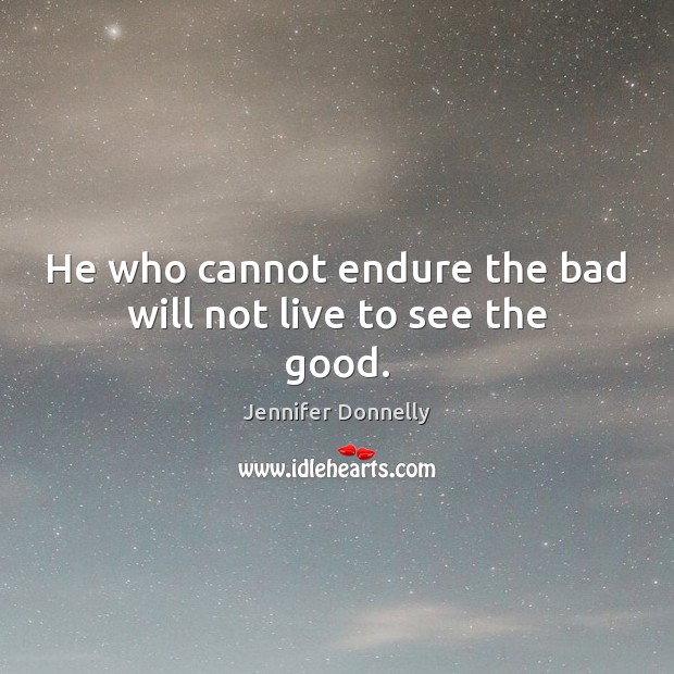 He who cannot endure the bad will not live to see the good. Jennifer Donnelly Picture Quote