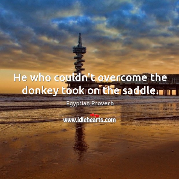 He who couldn’t overcome the donkey took on the saddle. Egyptian Proverbs Image