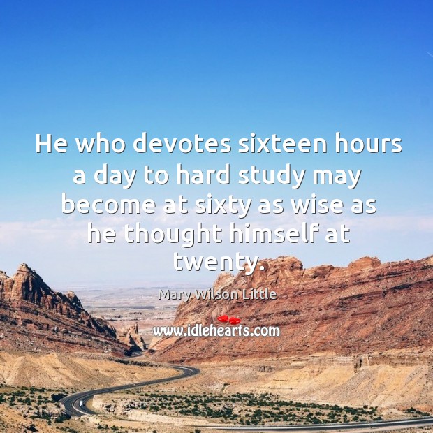He who devotes sixteen hours a day to hard study may become at sixty as wise Mary Wilson Little Picture Quote