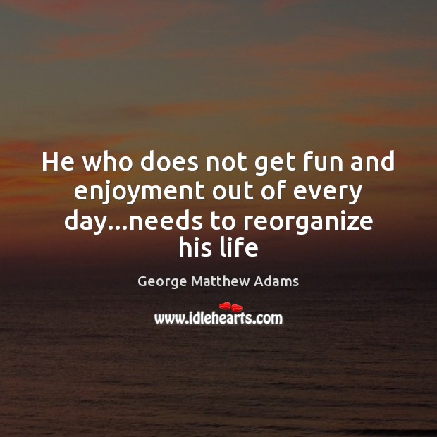 He who does not get fun and enjoyment out of every day…needs to reorganize his life George Matthew Adams Picture Quote