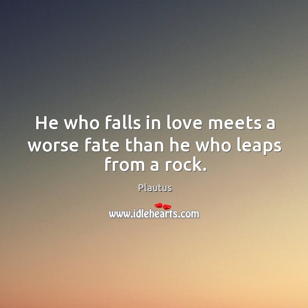 He who falls in love meets a worse fate than he who leaps from a rock. Plautus Picture Quote