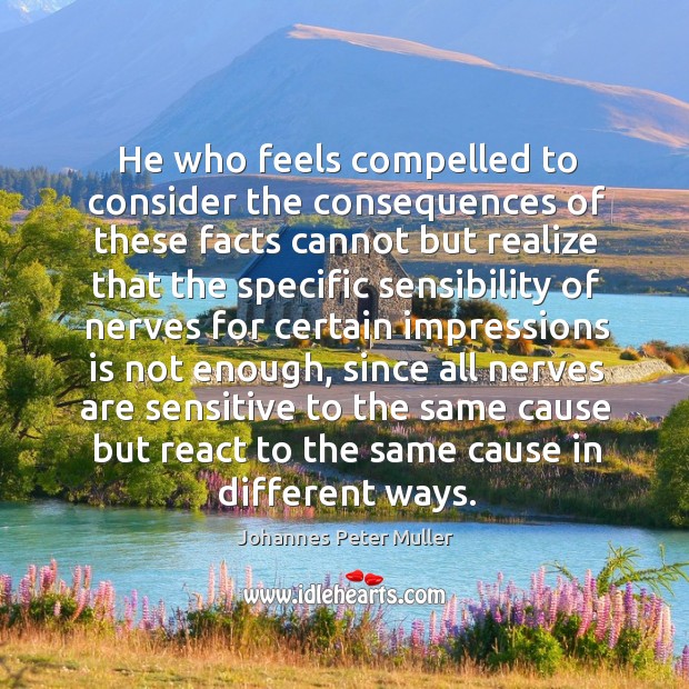 He who feels compelled to consider the consequences of these facts cannot but realize that Johannes Peter Muller Picture Quote