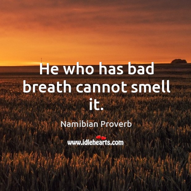 He who has bad breath cannot smell it. Namibian Proverbs Image