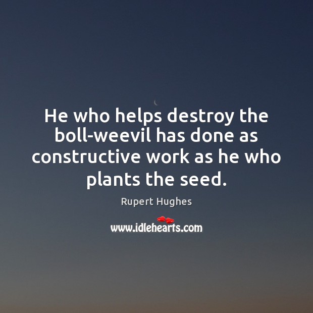 He who helps destroy the boll-weevil has done as constructive work as Rupert Hughes Picture Quote