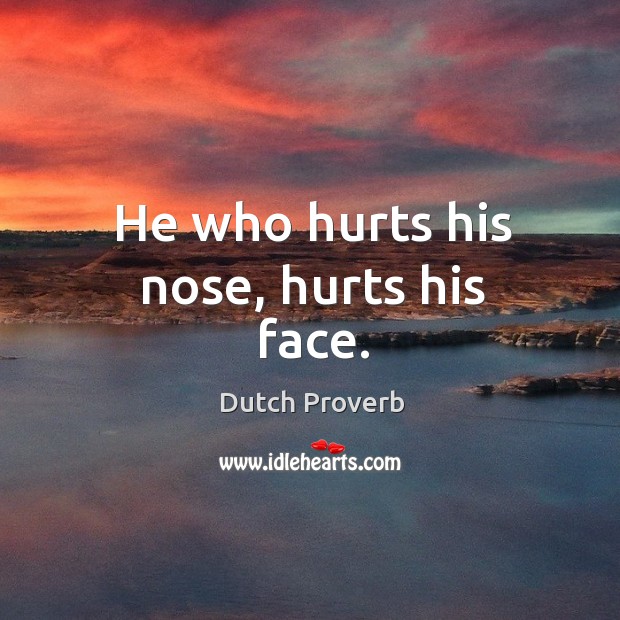 He who hurts his nose, hurts his face. Dutch Proverbs Image