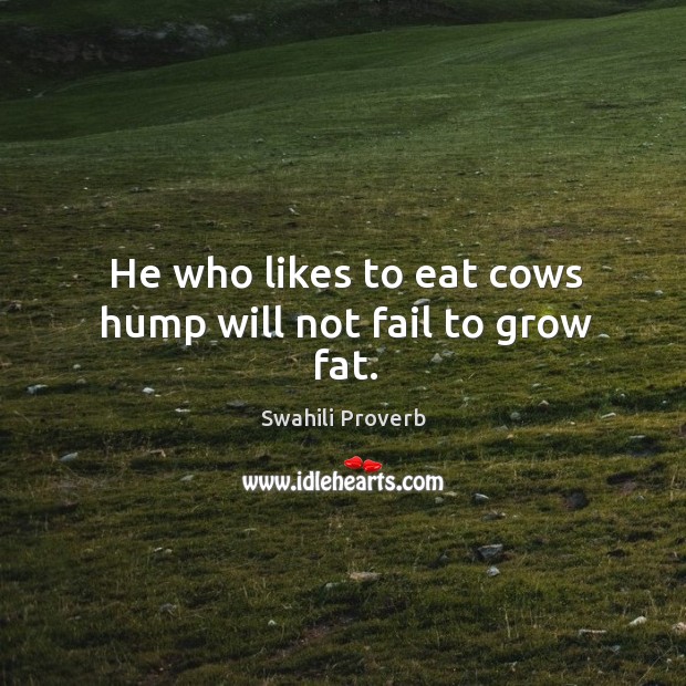 He who likes to eat cows hump will not fail to grow fat. Swahili Proverbs Image